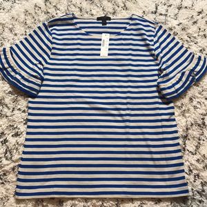 NEW J Crew Ruffle-front shirt in end-on-end cotton Blue Size 0